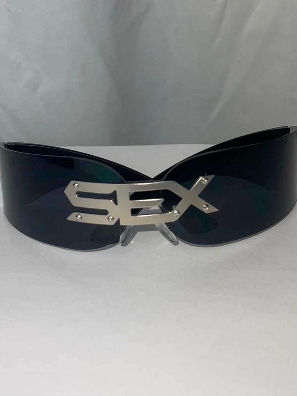 Shield Style Black Women's Sunglasses with Silver Accent